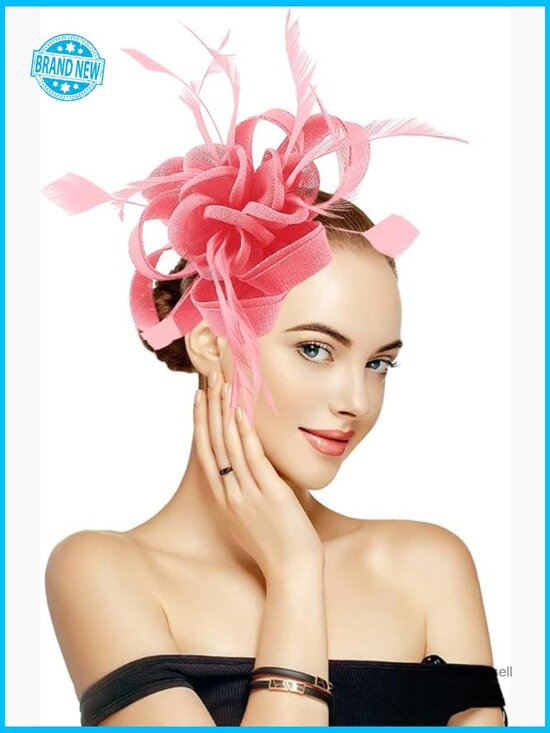 Handmade Derby Fascinator Hat with Feather, Hair Clips and Fasteners Elegant main image 6
